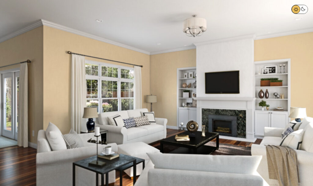 Yellow tones can produce a warmer feel to your living room.