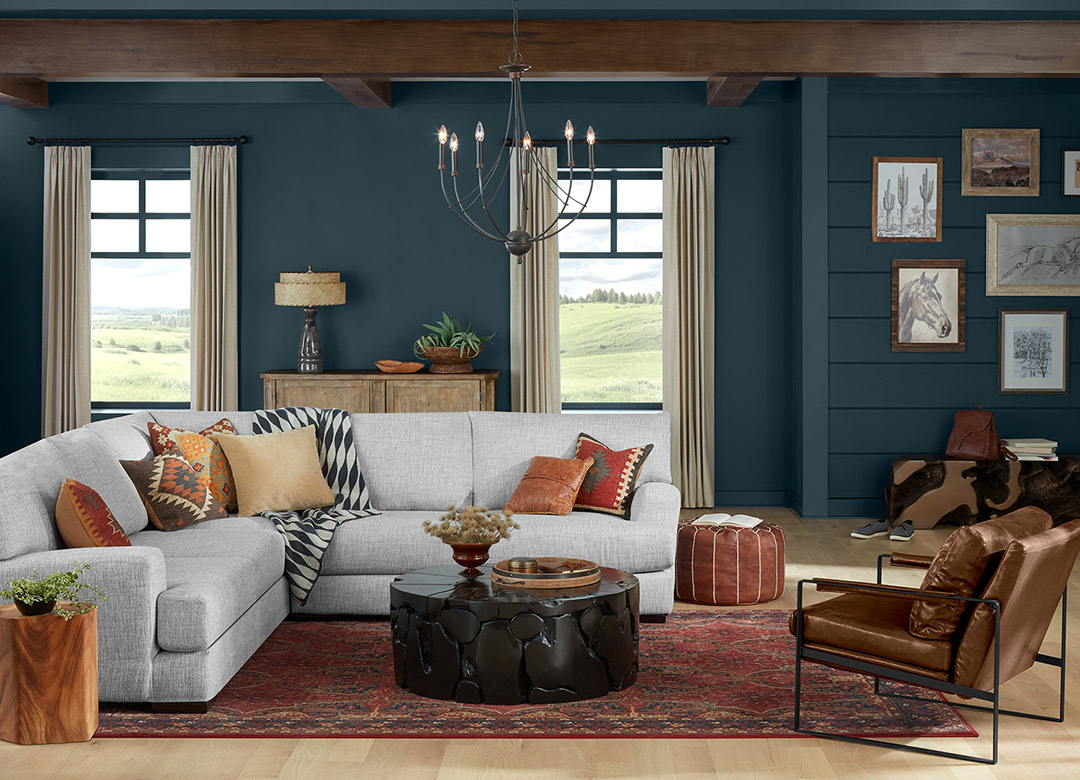 Blue-green living room paint