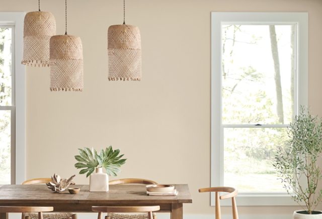 Neutral colors such as this beige dining room never go out of style.